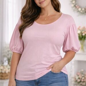 Puff Sleeve Scoop Neck Top